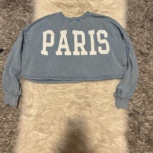 Blue Paris Cropped Long Sleeve Sweatshirt